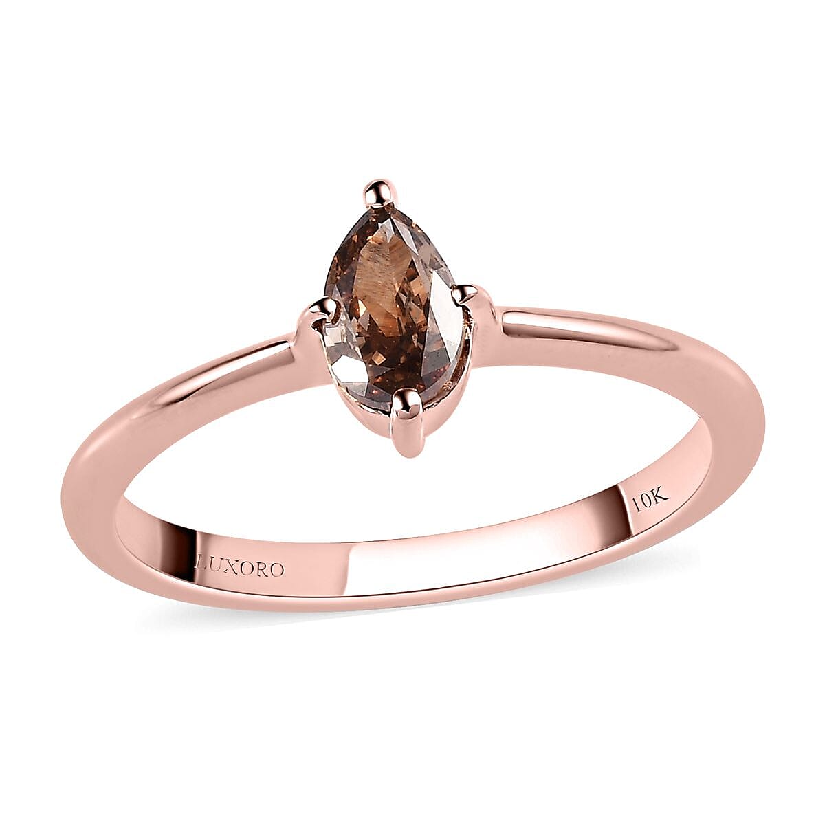 Luxoro Natural Champagne Diamond 0.50 ctw Solitaire Ring in 10K Rose Gold (Size 6.0)