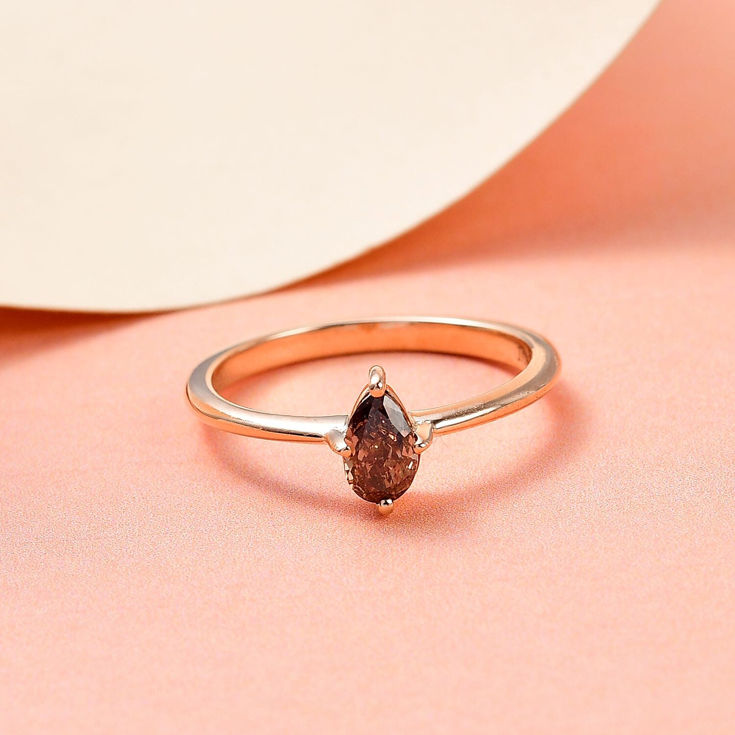 Luxoro Natural Champagne Diamond 0.50 ctw Solitaire Ring in 10K Rose Gold (Size 6.0)