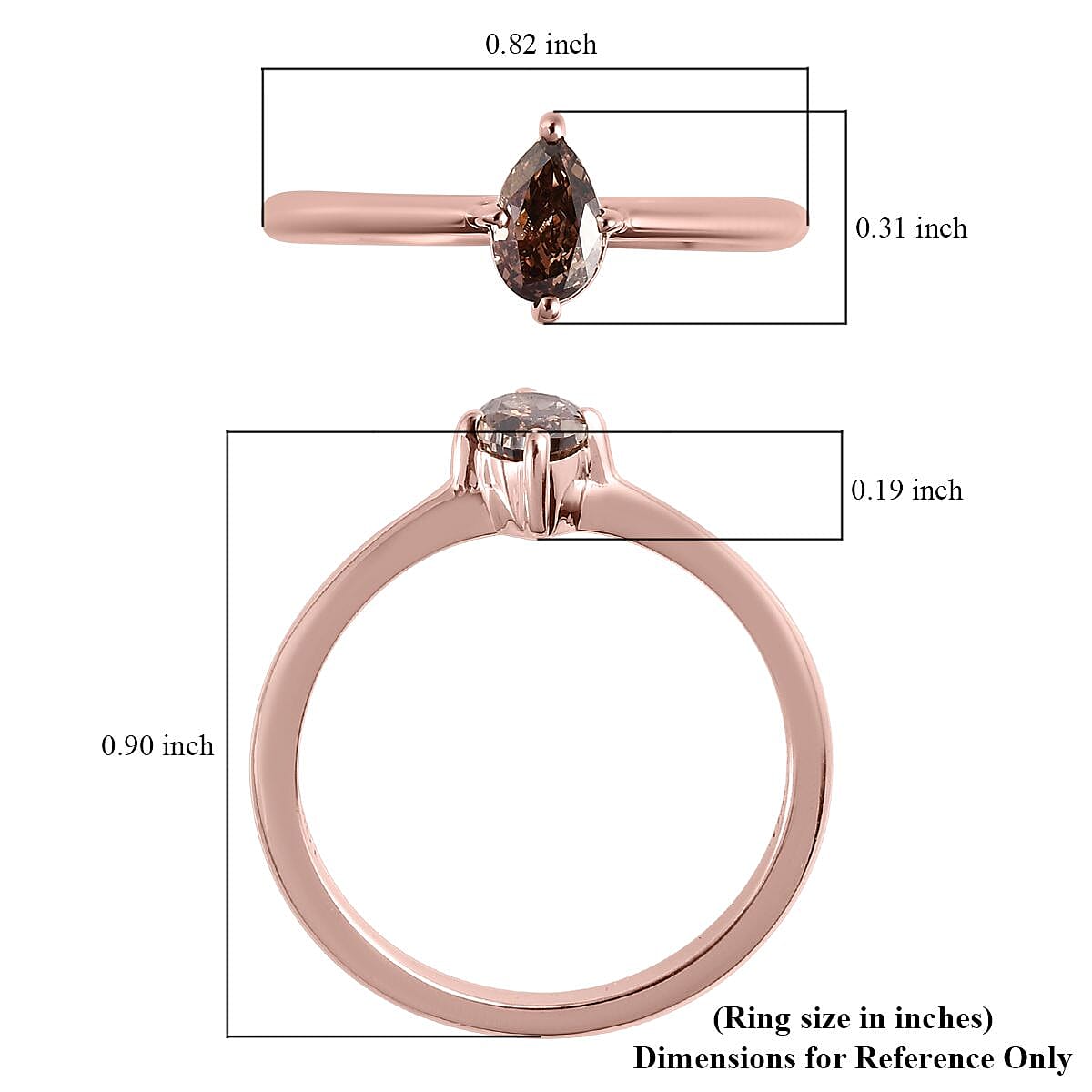 Luxoro Natural Champagne Diamond 0.50 ctw Solitaire Ring in 10K Rose Gold (Size 6.0)
