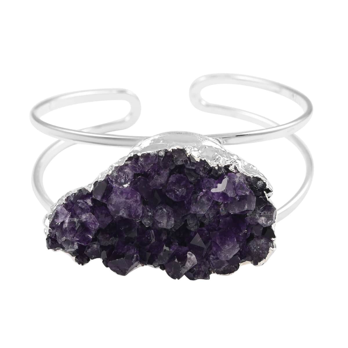 Purple Drusy Quartz Cuff Bracelet in Silvertone (8.00 In) image number 0