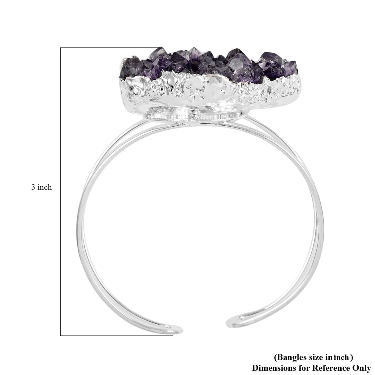 Purple Drusy Quartz Cuff Bracelet in Silvertone (8.00 In) image number 2