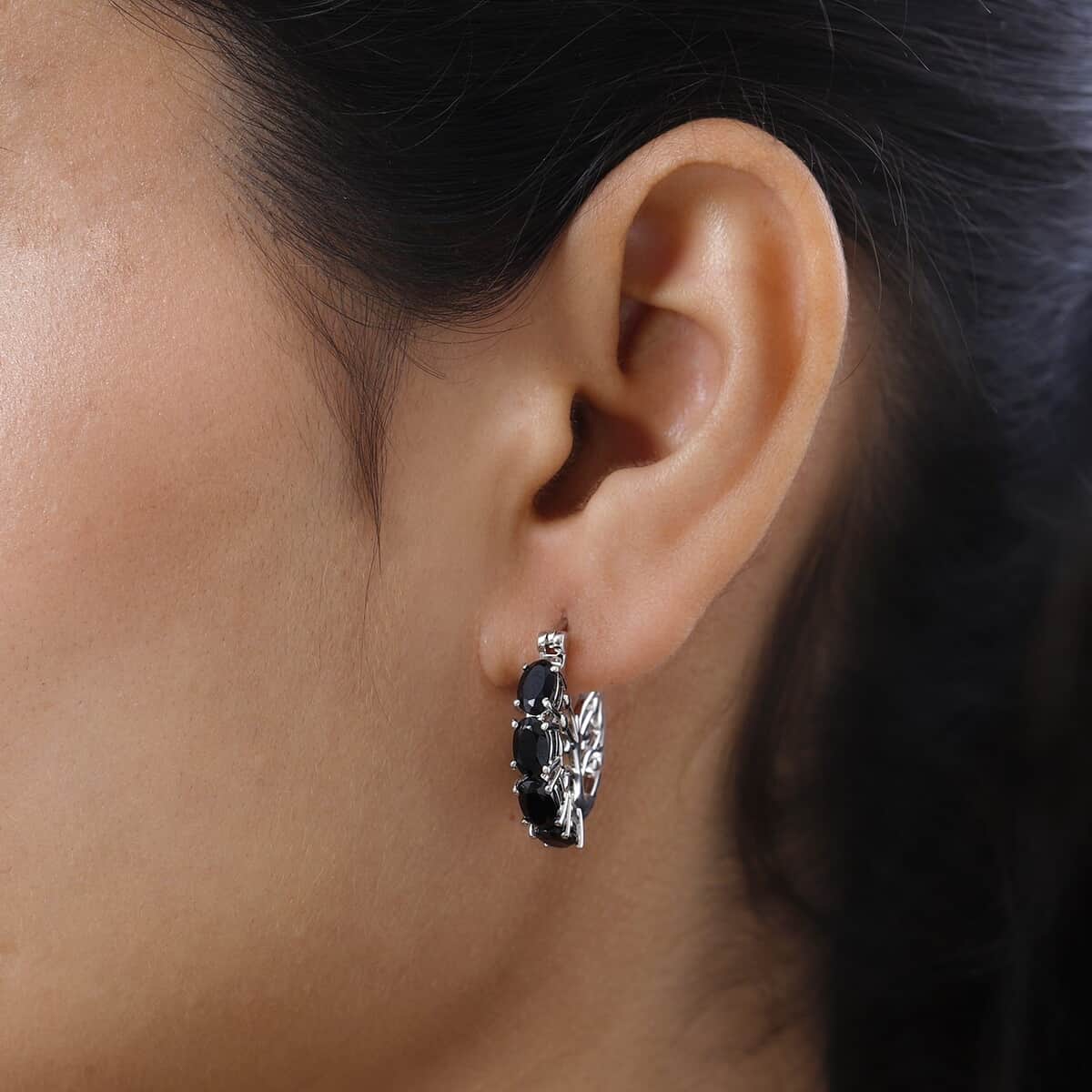 KARIS Natural Thai Black Spinel Earrings in Platinum Bond 3.50 ctw image number 2
