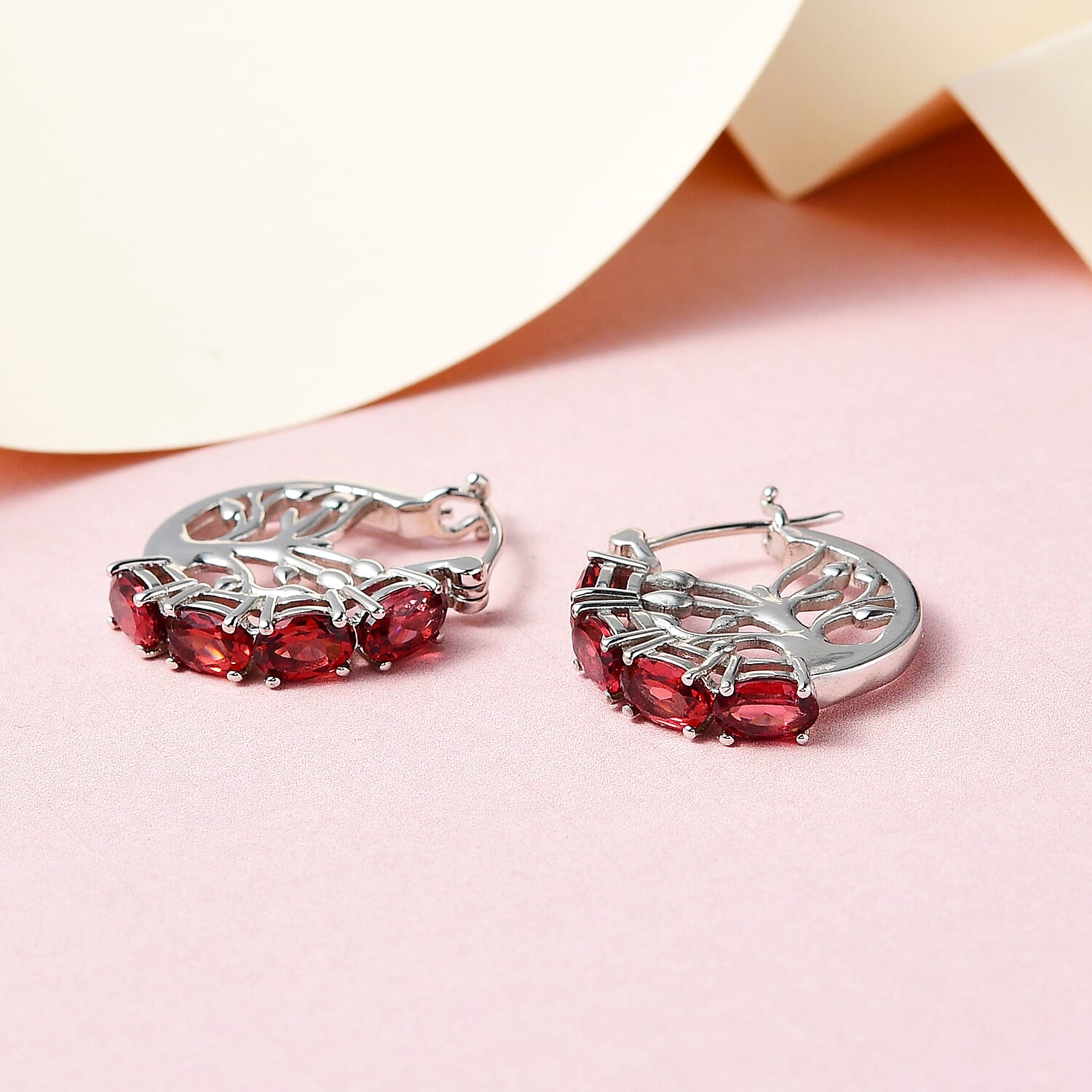 Karis Mozambique Garnet Hoop Earrings in Platinum Bond 4.25 ctw