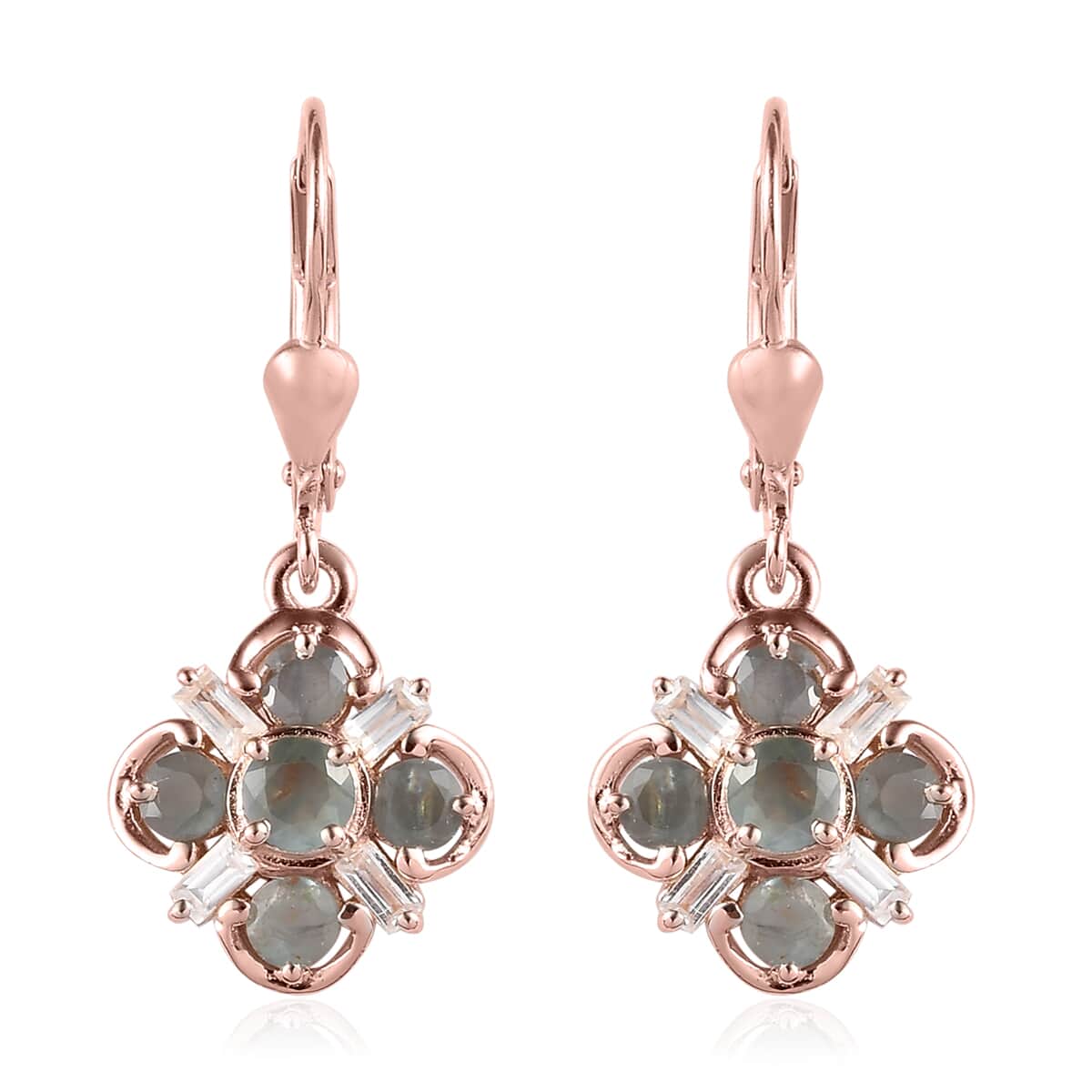 Narsipatnam Alexandrite and Natural White Zircon Lever Back Earrings in Vermeil Rose Gold Over Sterling Silver 2.15 ctw image number 0