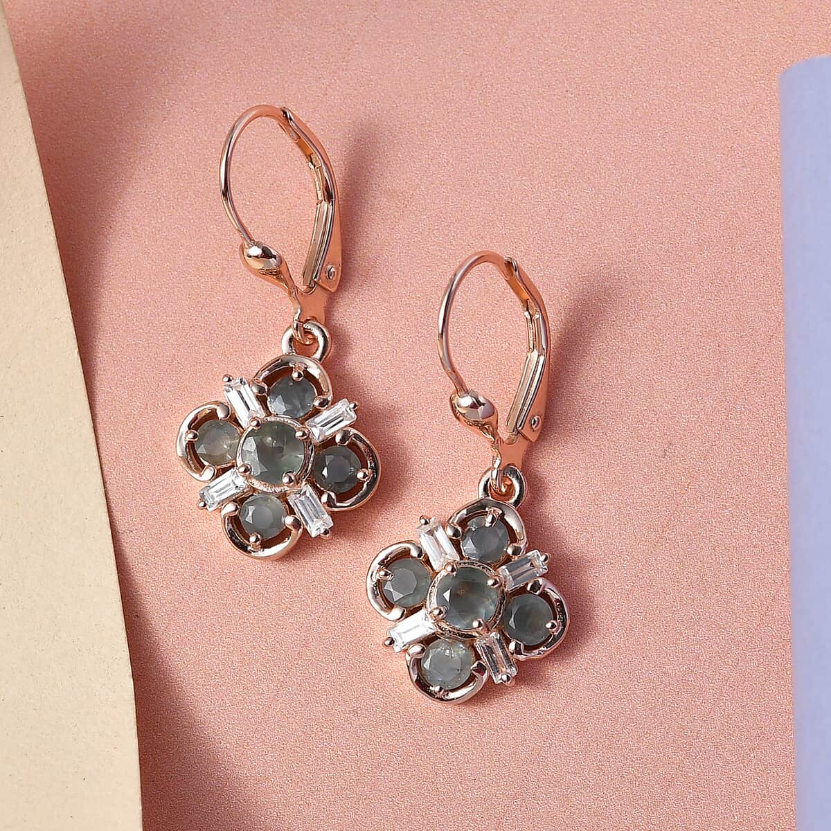 Narsipatnam Alexandrite and Natural White Zircon Lever Back Earrings in Vermeil Rose Gold Over Sterling Silver 2.15 ctw image number 1