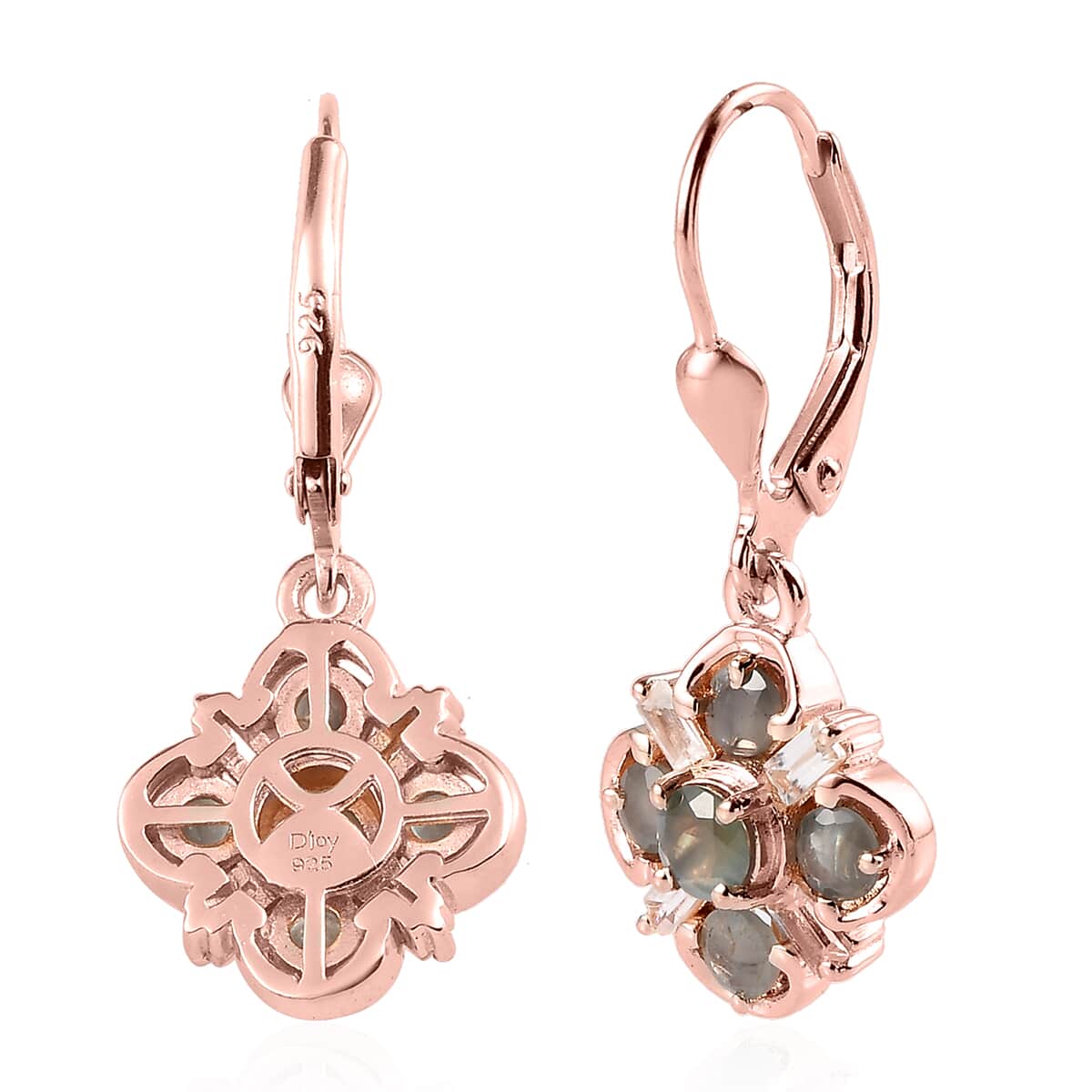 Narsipatnam Alexandrite and Natural White Zircon Lever Back Earrings in Vermeil Rose Gold Over Sterling Silver 2.15 ctw image number 3