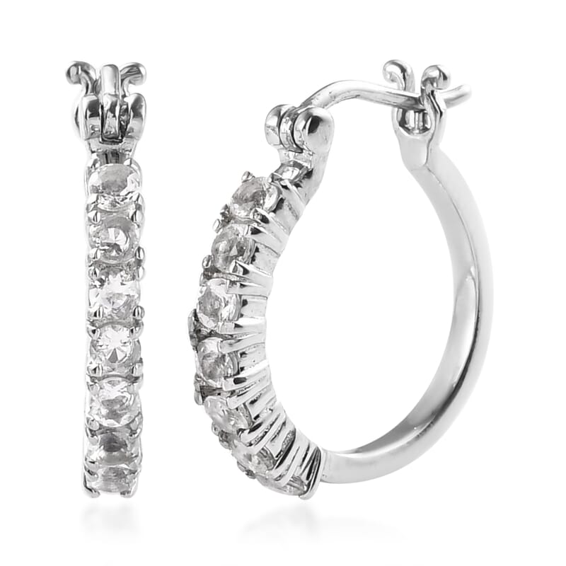 Brazilian Petalite Hoop Earrings in Stainless Steel 1.00 ctw , Tarnish-Free, Waterproof, Sweat Proof Jewelry