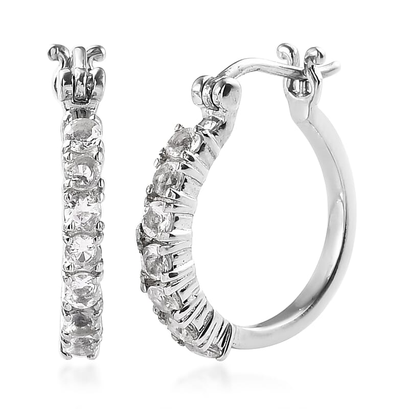 Brazilian Petalite Hoop Earrings in Stainless Steel 1.00 ctw , Tarnish-Free, Waterproof, Sweat Proof Jewelry