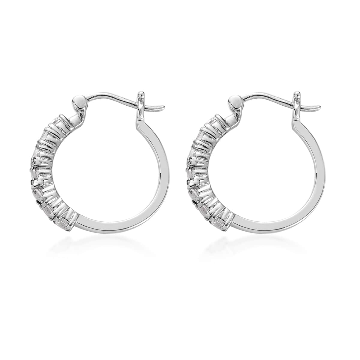 Brazilian Petalite Hoop Earrings in Stainless Steel 1.00 ctw , Tarnish-Free, Waterproof, Sweat Proof Jewelry image number 3