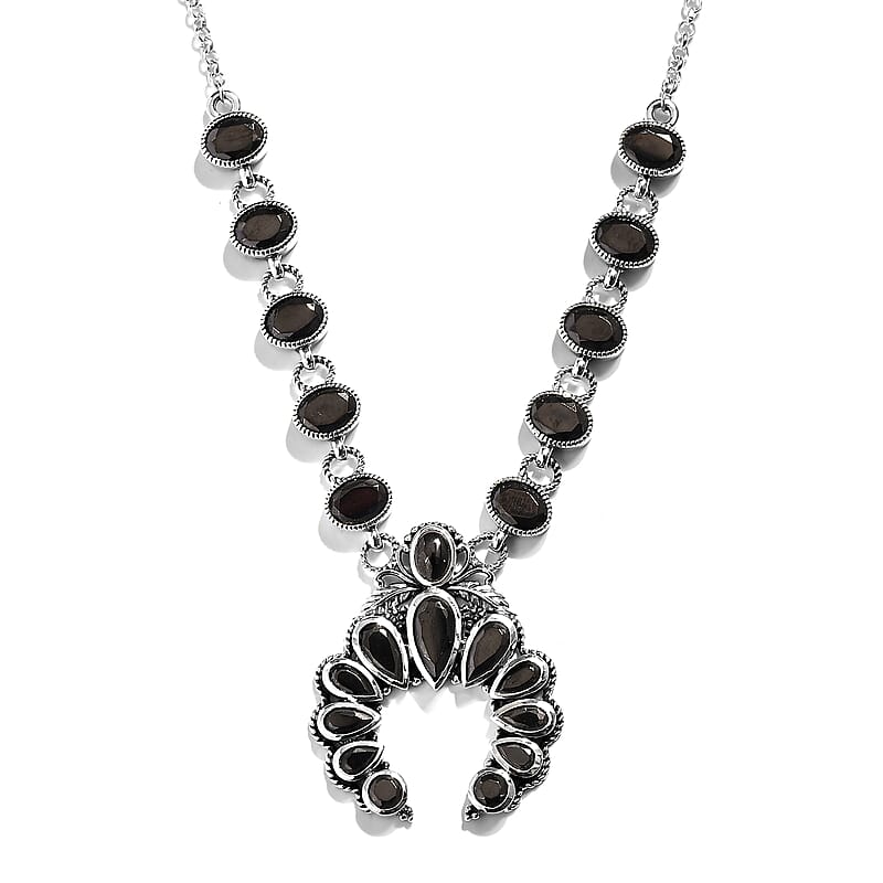 Artisan Crafted Elite Shungite Squash Blossom Necklace 18 Inches in Sterling Silver 8.35 ctw
