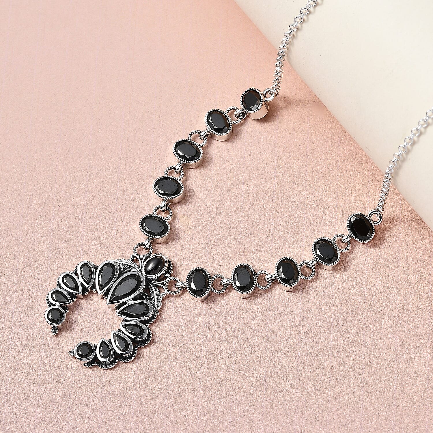 Artisan Crafted Elite Shungite Squash Blossom Necklace 18 Inches in Sterling Silver 8.35 ctw