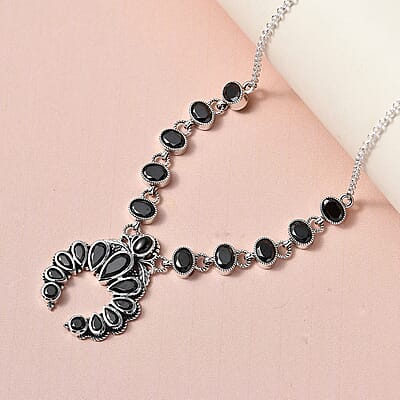 Artisan Crafted Elite Shungite Squash Blossom Necklace 18 Inches in Sterling Silver 8.35 ctw