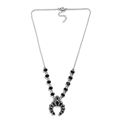 Artisan Crafted Elite Shungite Squash Blossom Necklace 18 Inches in Sterling Silver 8.35 ctw