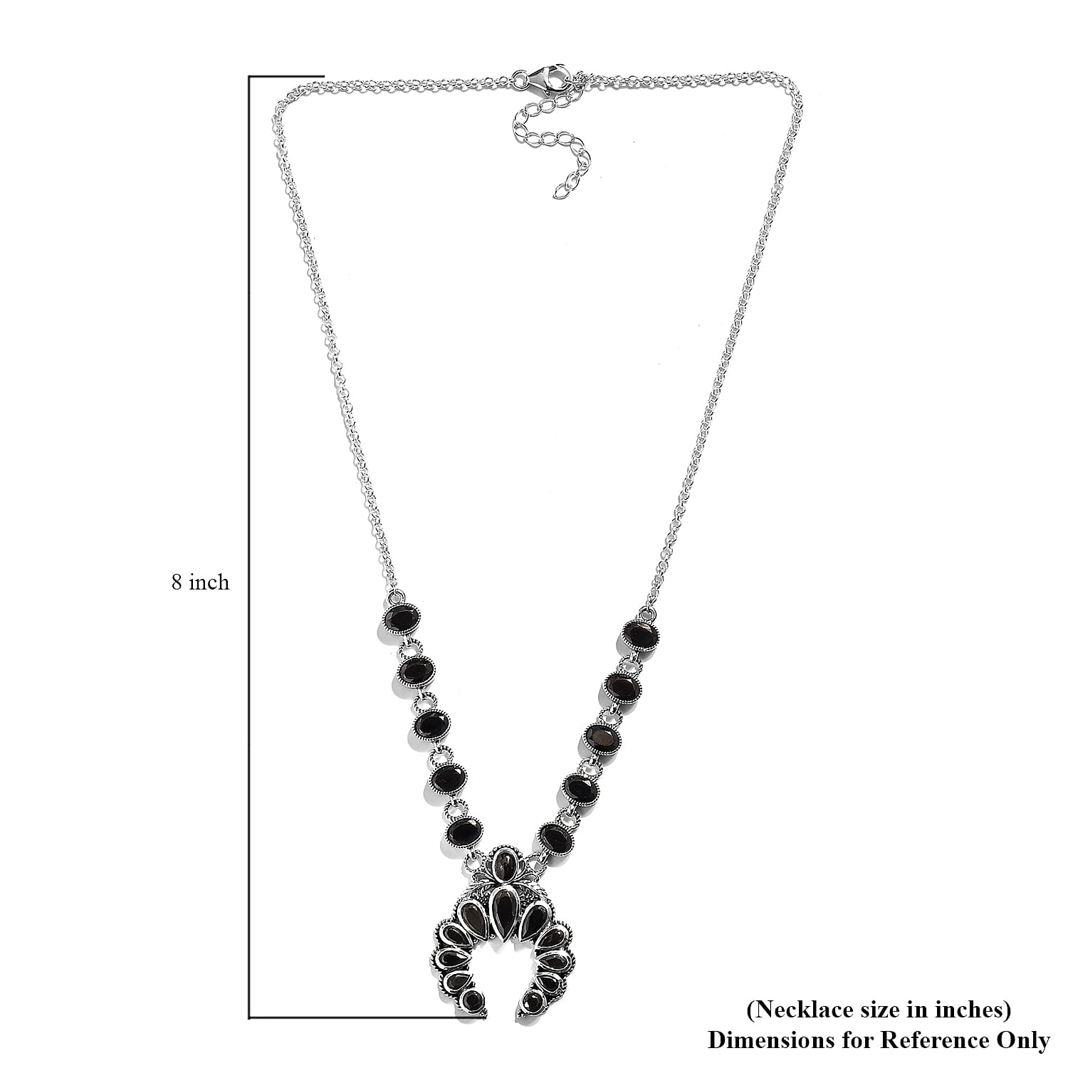 Artisan Crafted Elite Shungite Squash Blossom Necklace 18 Inches in Sterling Silver 8.35 ctw
