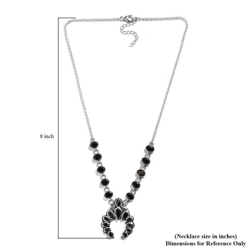 Artisan Crafted Elite Shungite Squash Blossom Necklace 18 Inches in Sterling Silver 8.35 ctw