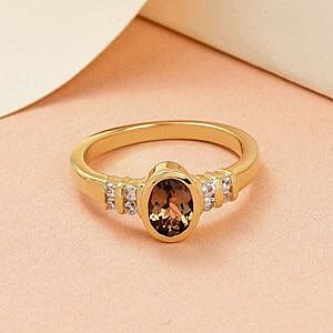 Natural Golden Tanzanite and White Zircon 1.02 ctw Ring in Vermeil Yellow Gold Over Sterling Silver (Size 10)