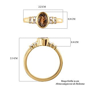 Natural Golden Tanzanite and White Zircon 1.02 ctw Ring in Vermeil Yellow Gold Over Sterling Silver (Size 10)