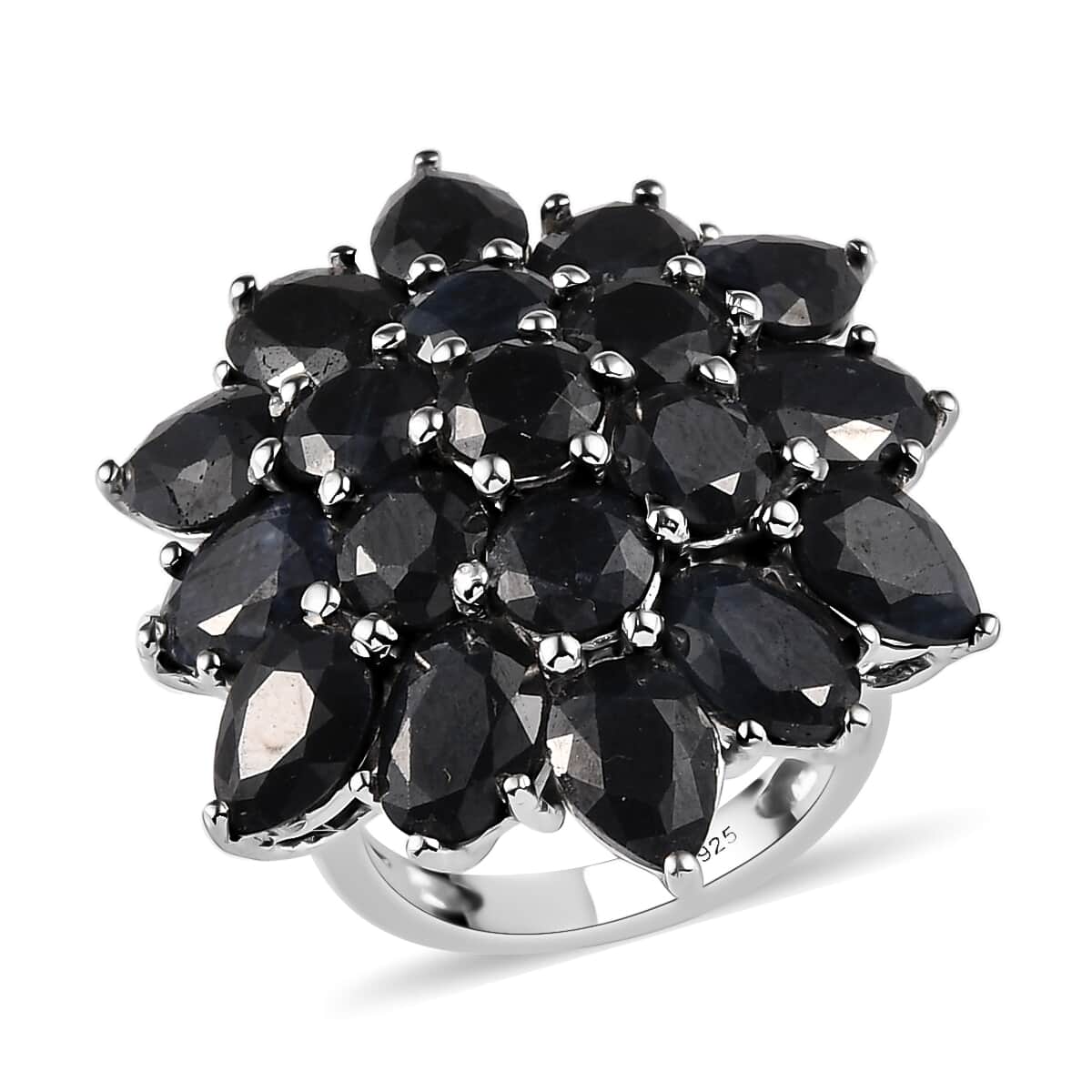 Australian Black Sapphire Floral Ring in Platinum Over Sterling Silver 7 Grams 17.80 ctw image number 0