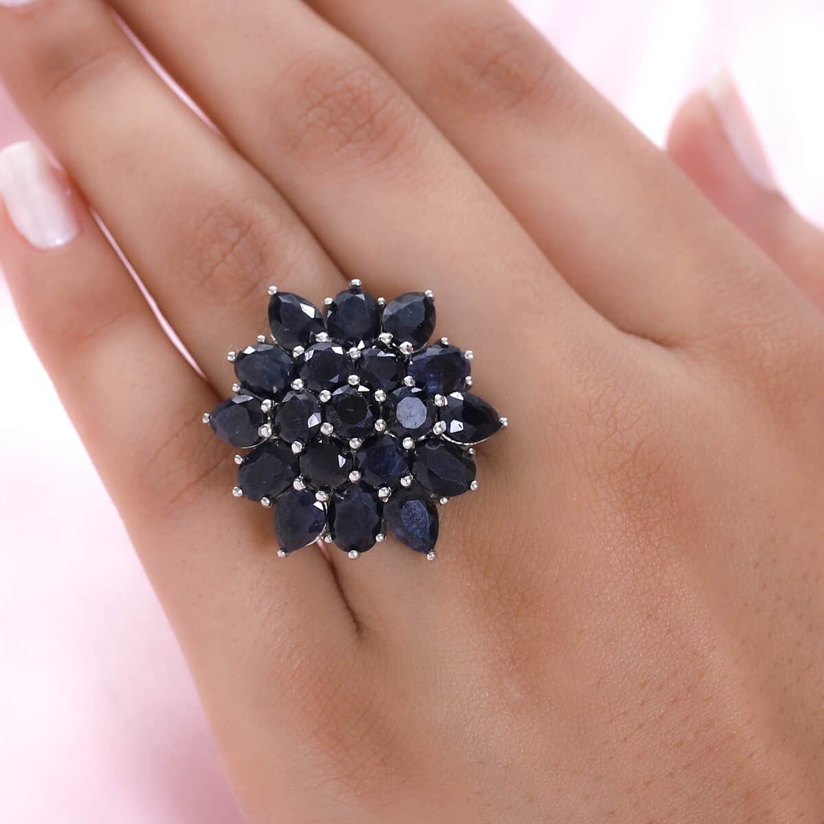 Australian Black Sapphire Floral Ring in Platinum Over Sterling Silver 7 Grams 17.80 ctw image number 2