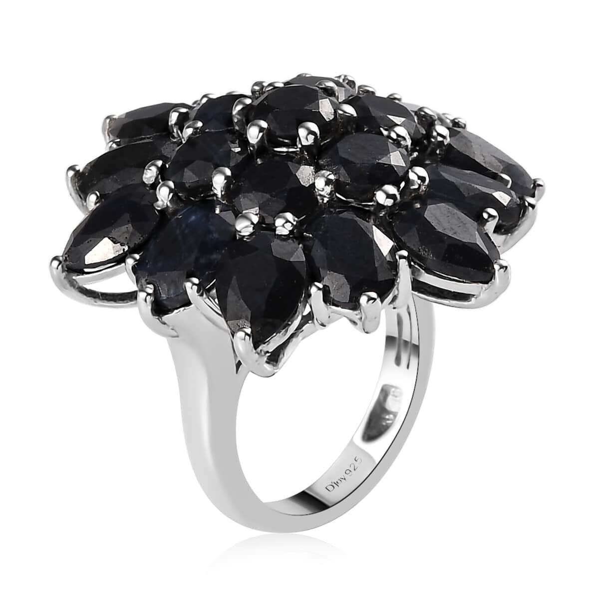 Australian Black Sapphire Floral Ring in Platinum Over Sterling Silver 7 Grams 17.80 ctw image number 3