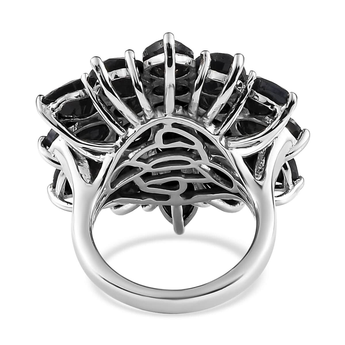 Australian Black Sapphire Floral Ring in Platinum Over Sterling Silver 7 Grams 17.80 ctw image number 4