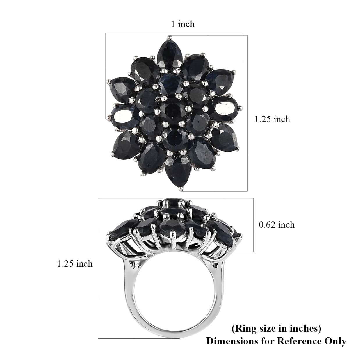Australian Black Sapphire Floral Ring in Platinum Over Sterling Silver 7 Grams 17.80 ctw image number 5