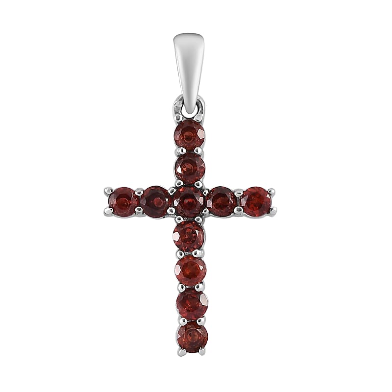 Mozambique Garnet Cross Pendant in Stainless Steel 1.25 ctw
