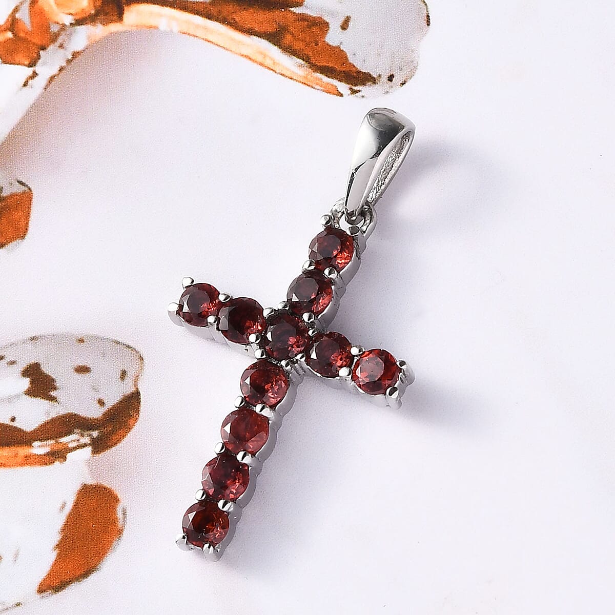Mozambique Garnet Cross Pendant in Stainless Steel 1.25 ctw image number 2