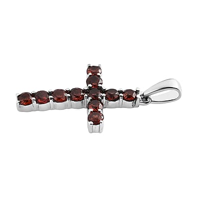 Mozambique Garnet Cross Pendant in Stainless Steel 1.25 ctw