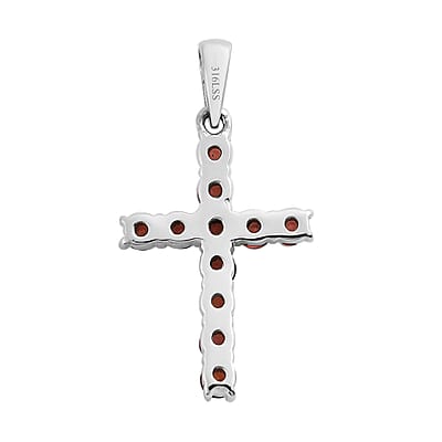 Mozambique Garnet Cross Pendant in Stainless Steel 1.25 ctw