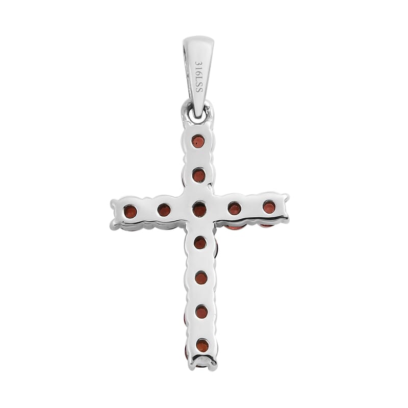 Mozambique Garnet Cross Pendant in Stainless Steel 1.25 ctw