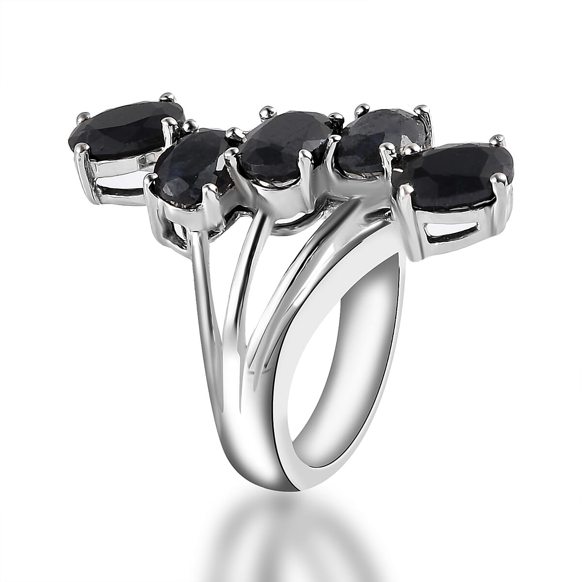 Australian Midnight Sapphire 5 Stone Ring in Platinum Over Sterling Silver (Size 10.0) 5.40 ctw