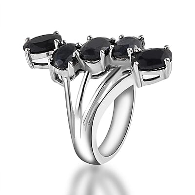 Australian Midnight Sapphire 5 Stone Ring in Platinum Over Sterling Silver (Size 10.0) 5.40 ctw