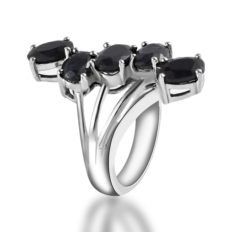 Australian Midnight Sapphire 5 Stone Ring in Platinum Over Sterling Silver (Size 10.0) 5.40 ctw