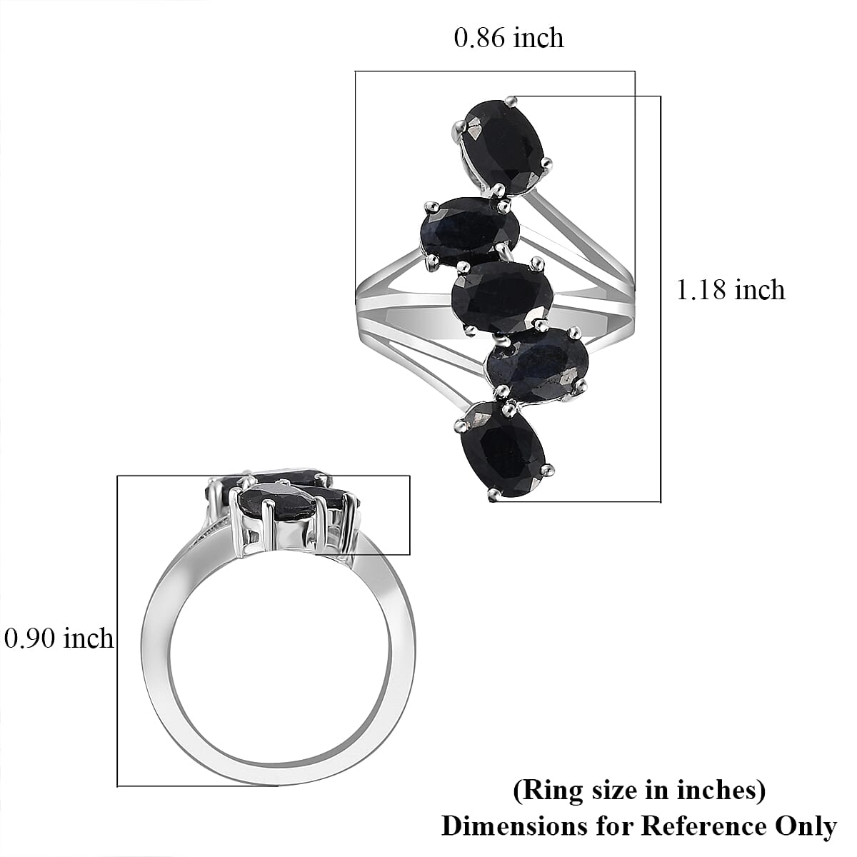 Australian Midnight Sapphire 5 Stone Ring in Platinum Over Sterling Silver (Size 10.0) 5.40 ctw