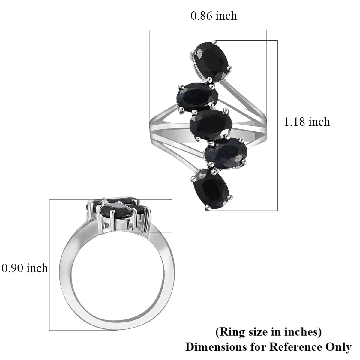 Australian Black Sapphire 5 Stone Ring in Platinum Over Sterling Silver 5.40 ctw image number 5