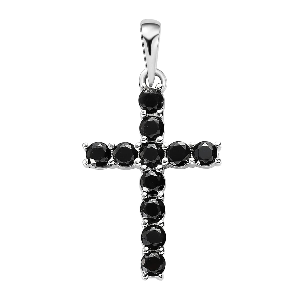 Thai Black Spinel Cross Pendant in Stainless Steel 1.20 ctw image number 0