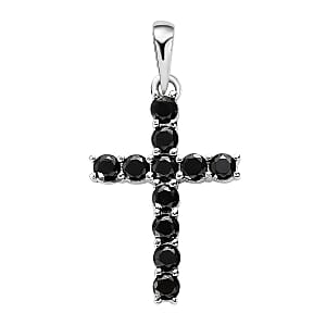Thai Black Spinel Cross Pendant in Stainless Steel 1.20 ctw