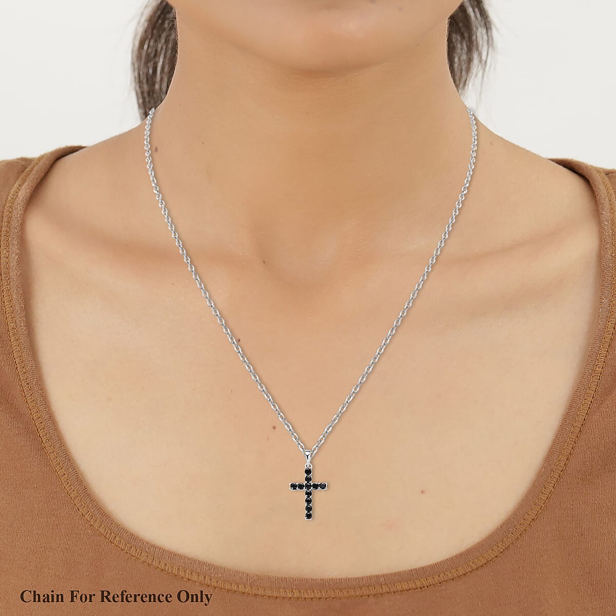 Thai Black Spinel Cross Pendant in Stainless Steel 1.20 ctw image number 2
