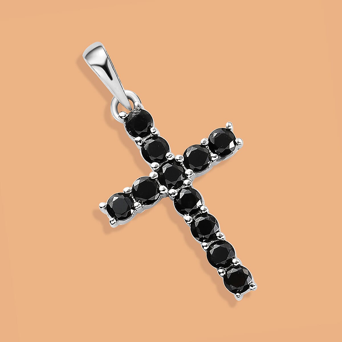 Thai Black Spinel Cross Pendant in Stainless Steel 1.20 ctw image number 3