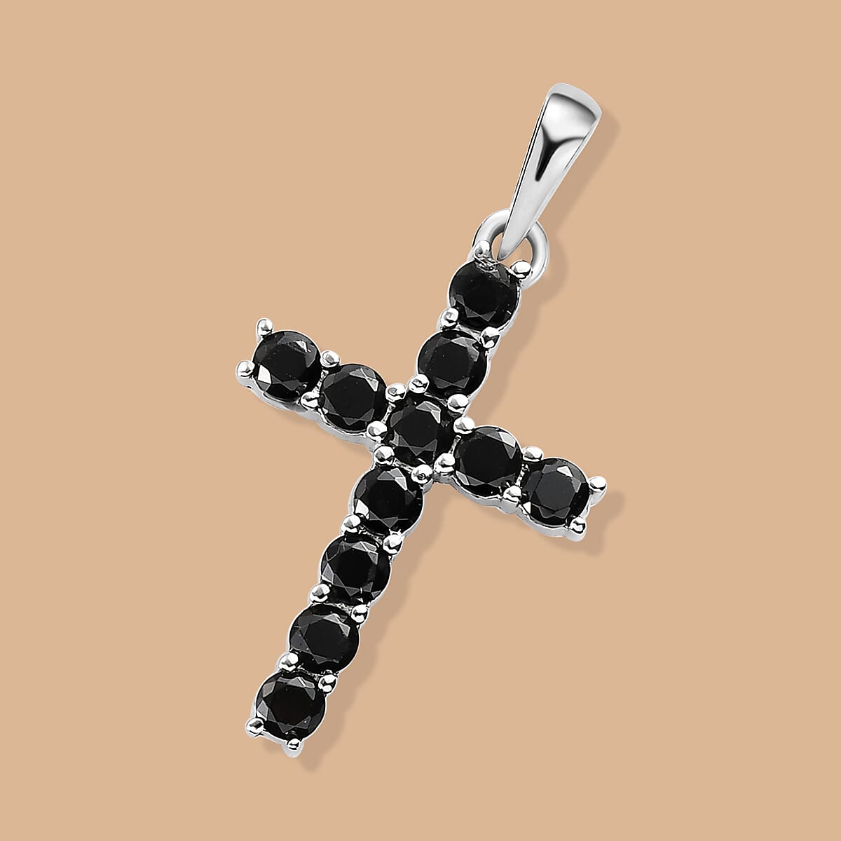 Thai Black Spinel Cross Pendant in Stainless Steel 1.20 ctw image number 4
