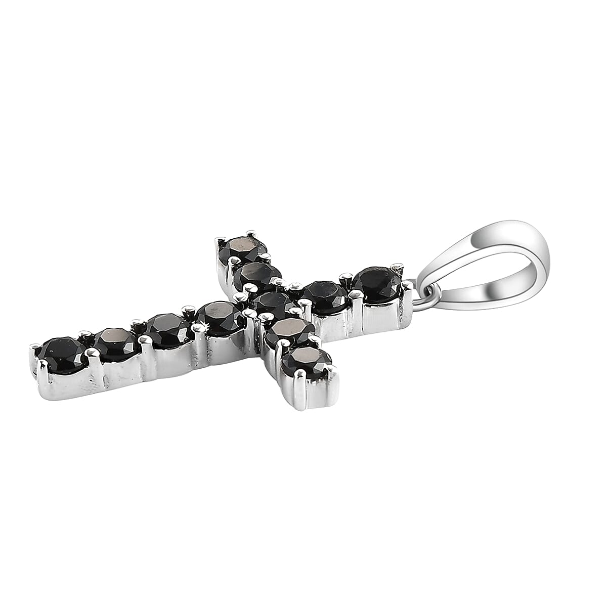 Thai Black Spinel Cross Pendant in Stainless Steel 1.20 ctw image number 5