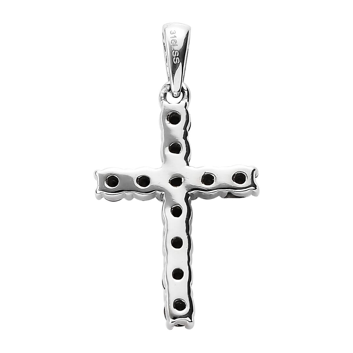 Thai Black Spinel Cross Pendant in Stainless Steel 1.20 ctw image number 6
