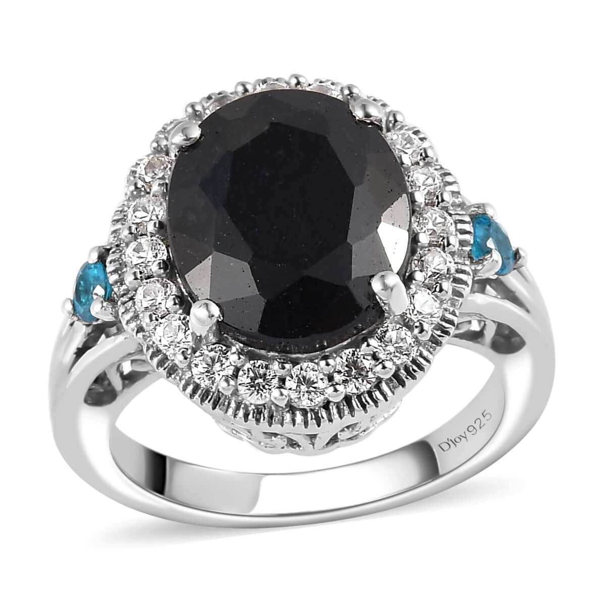Australian Black Sapphire and Multi Gemstone Ring in Platinum Over Sterling Silver 6.70 ctw image number 0