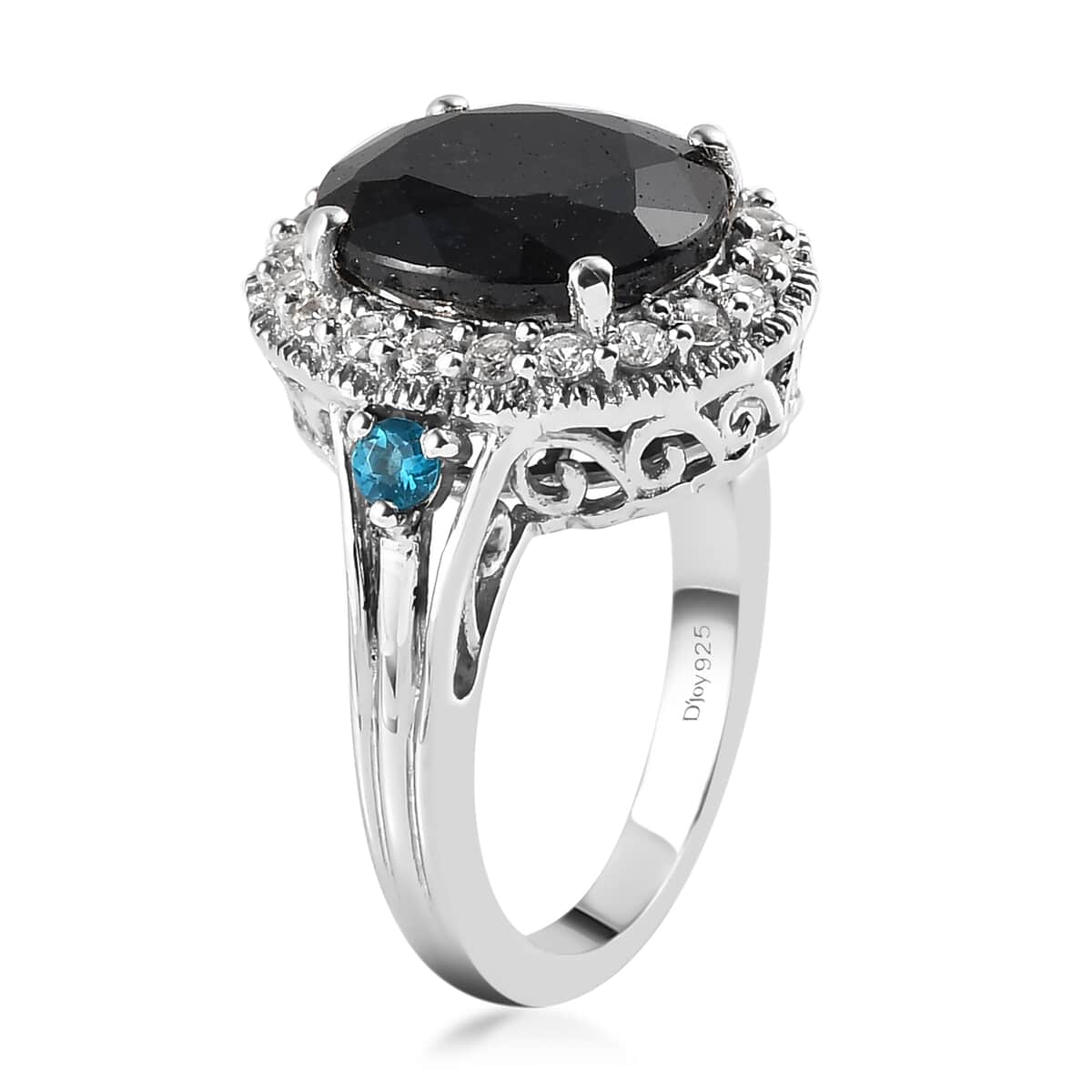 Australian Black Sapphire and Multi Gemstone Ring in Platinum Over Sterling Silver 6.70 ctw image number 3