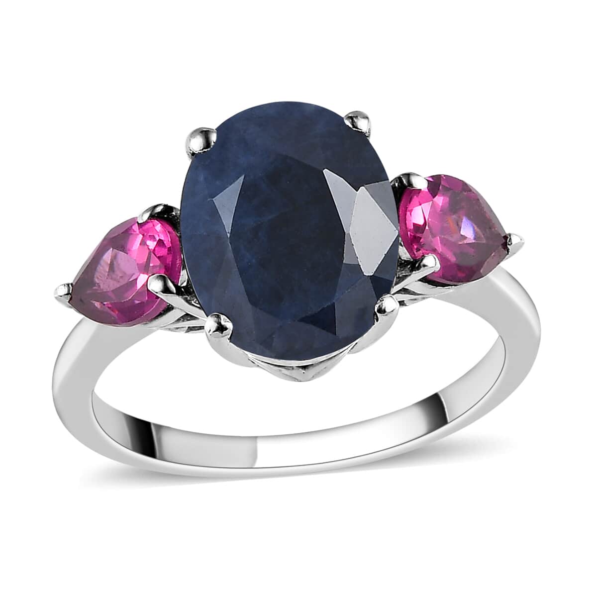 Australian Midnight Sapphire and Orissa Rhodolite Garnet 3 Stone Ring in Platinum Over Sterling Silver (Size 6.0) 4.20 ctw image number 0