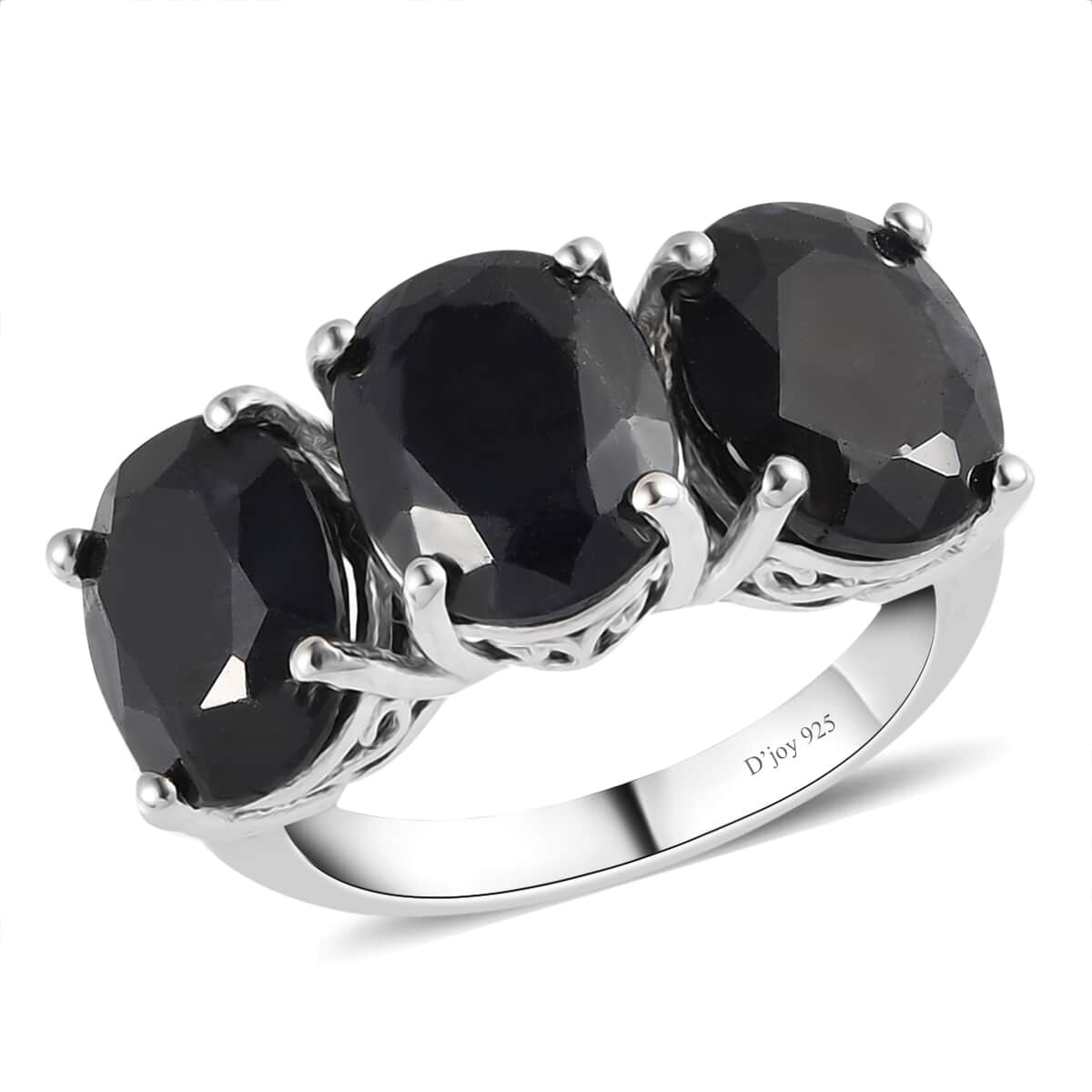 Australian Black Sapphire 3 Stone Ring in Platinum Over Sterling Silver 10.15 ctw image number 0
