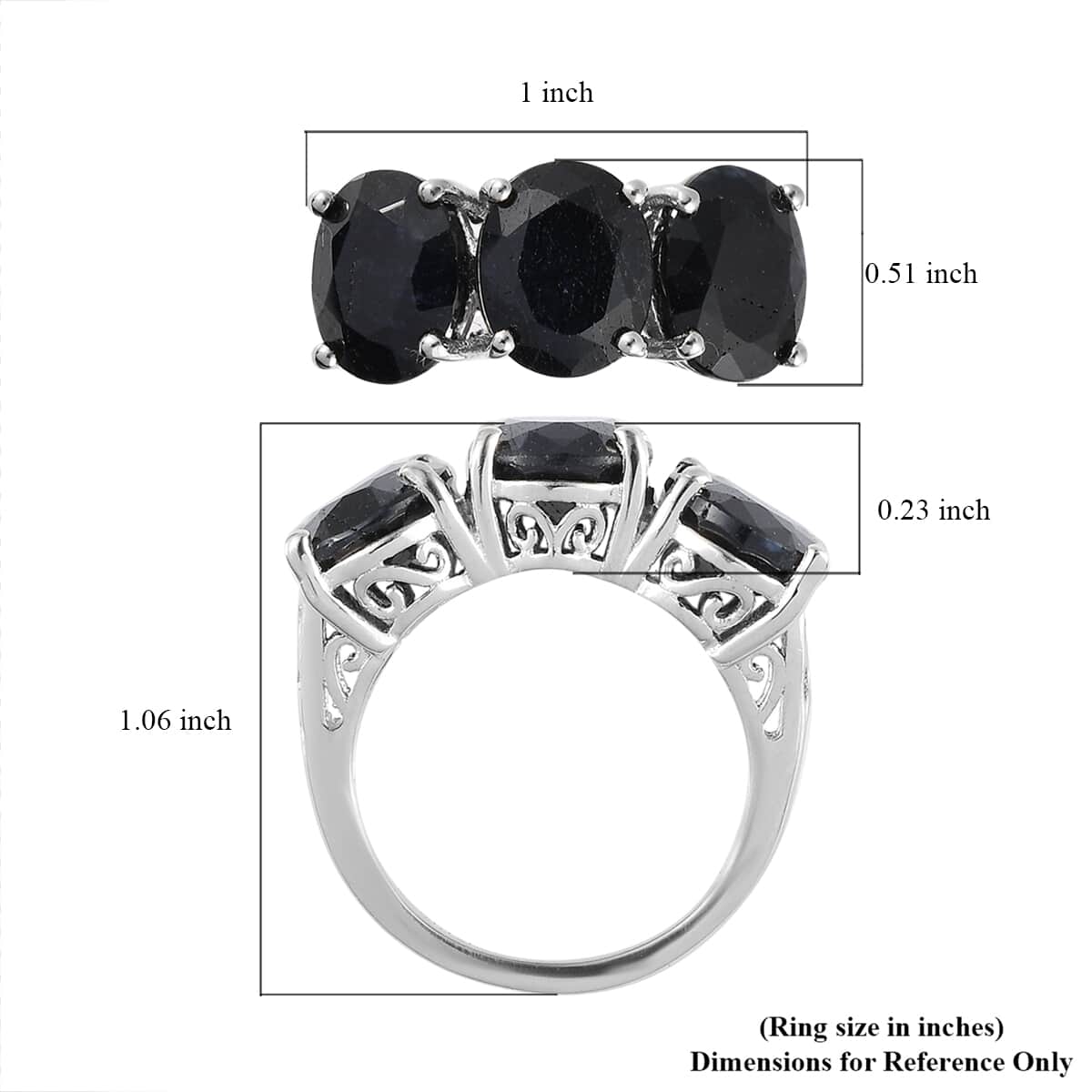 Australian Black Sapphire 3 Stone Ring in Platinum Over Sterling Silver 10.15 ctw image number 5