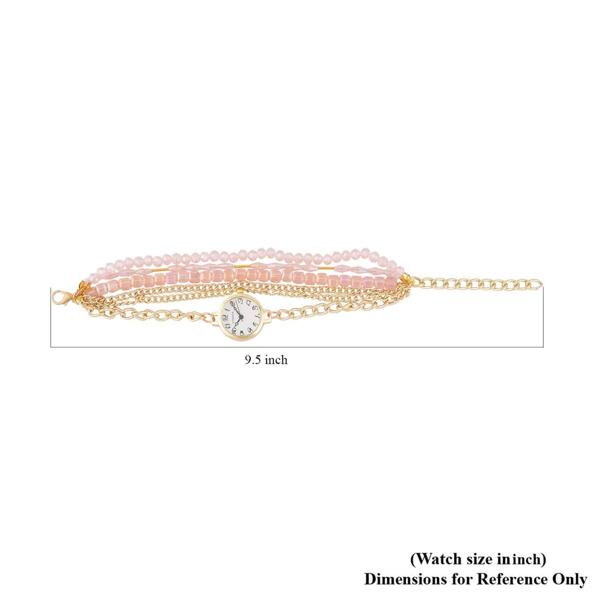 Strada Japanese Movement Bracelet Watch in Goldtone with Pink Glass Beaded Chain and Charms Strap (22.85mm) (7.5-9 In) image number 4