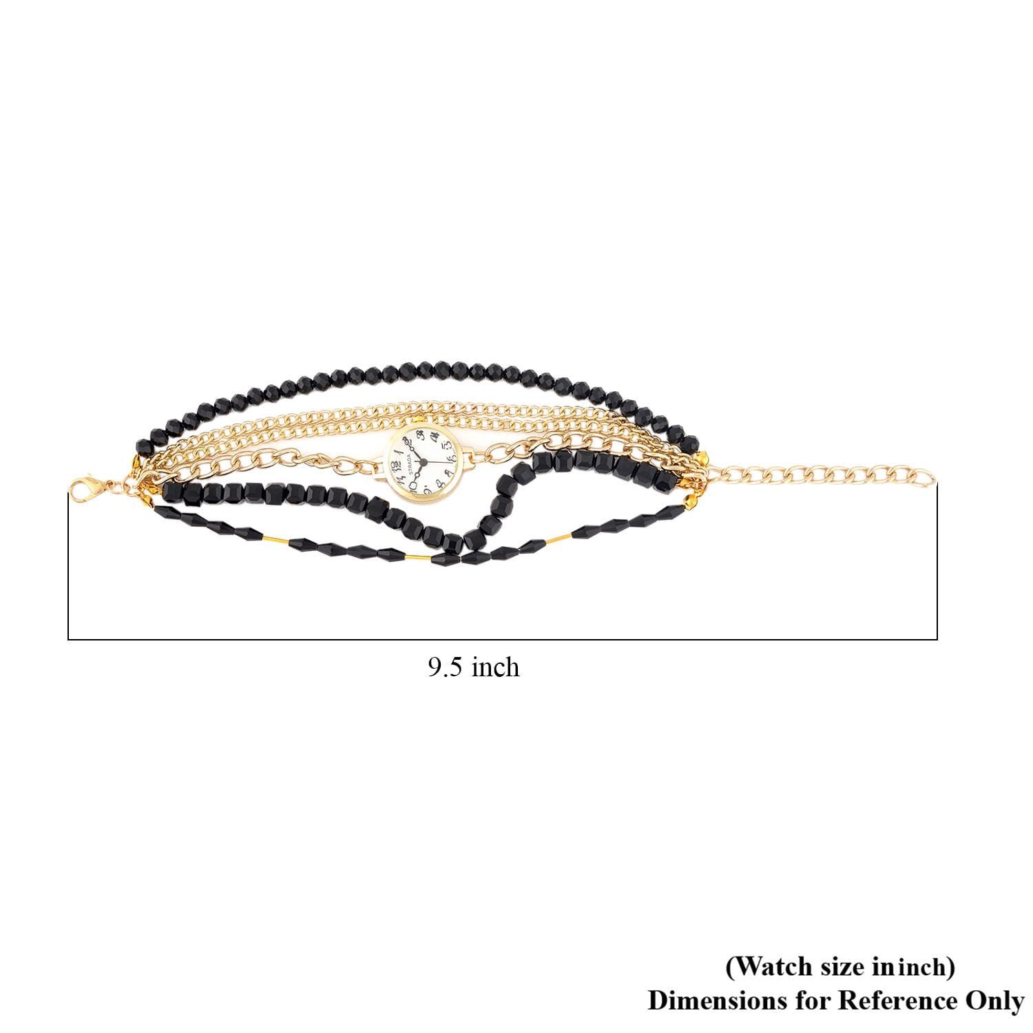 STRADA Japanese Movement Bracelet Watch Black Glass Chain Charms Strap Ct 30 - Picture 5 of 6